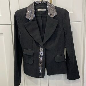 Pinko Black Pinstripe Blazer with Asymmetrical Sequin Detail